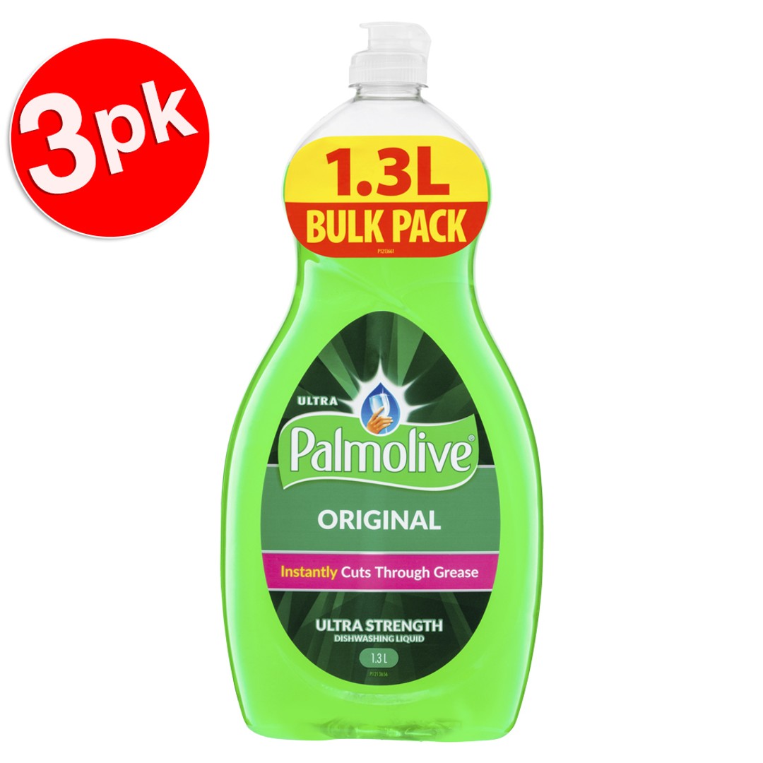 3x Palmolive 1.3L Original Ultra Strength Dishwashing Liquid/Soap Concentrate