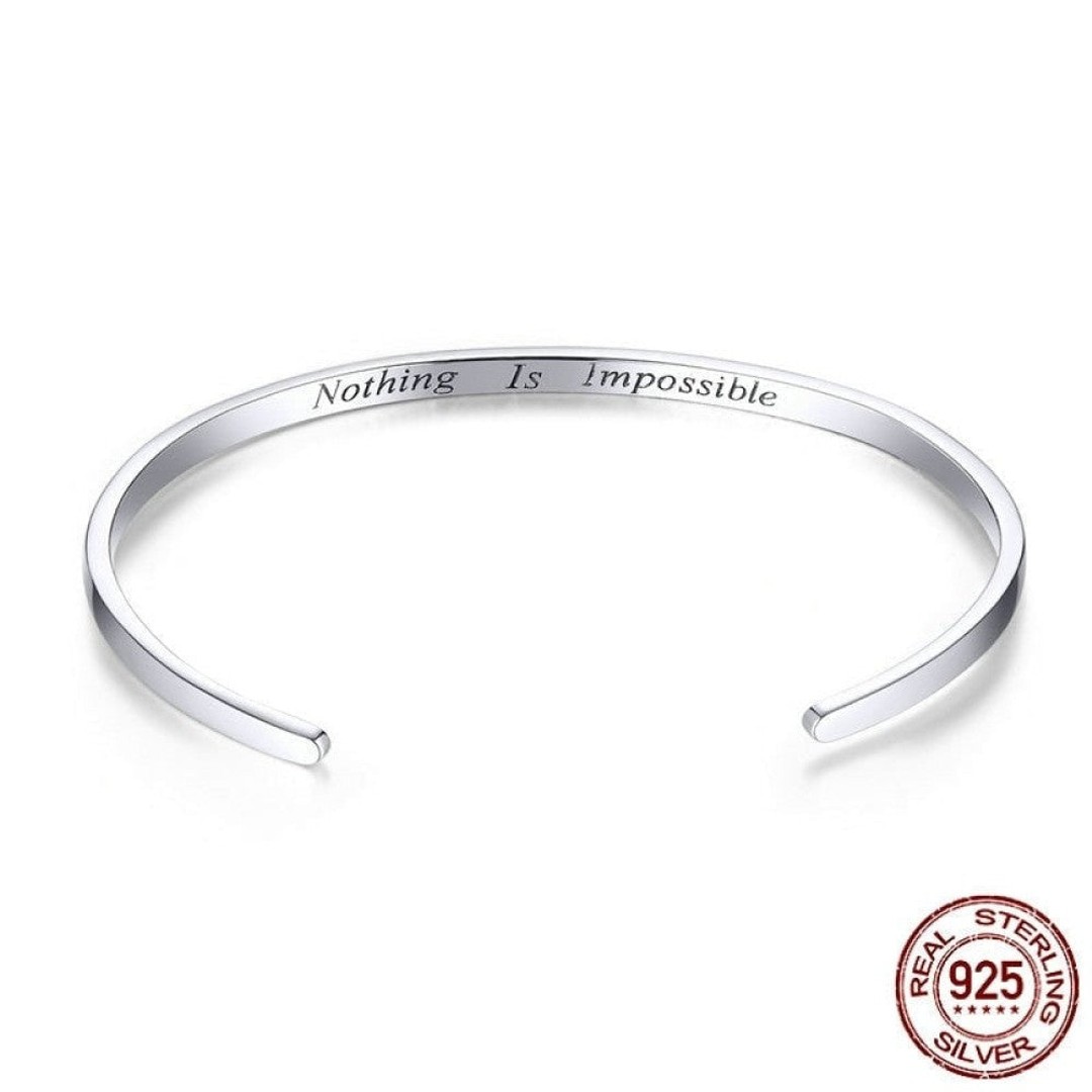925 Sterling Silver Engrave Courage "Nothing is impossible" Bangle For Man and Women