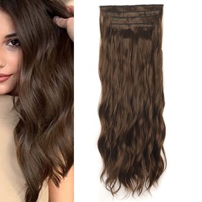 Set of 4Pcs Dark Brown Clip in Hair Extensions Natural Wavy Hair Extensions Long Wavy Hairpieces