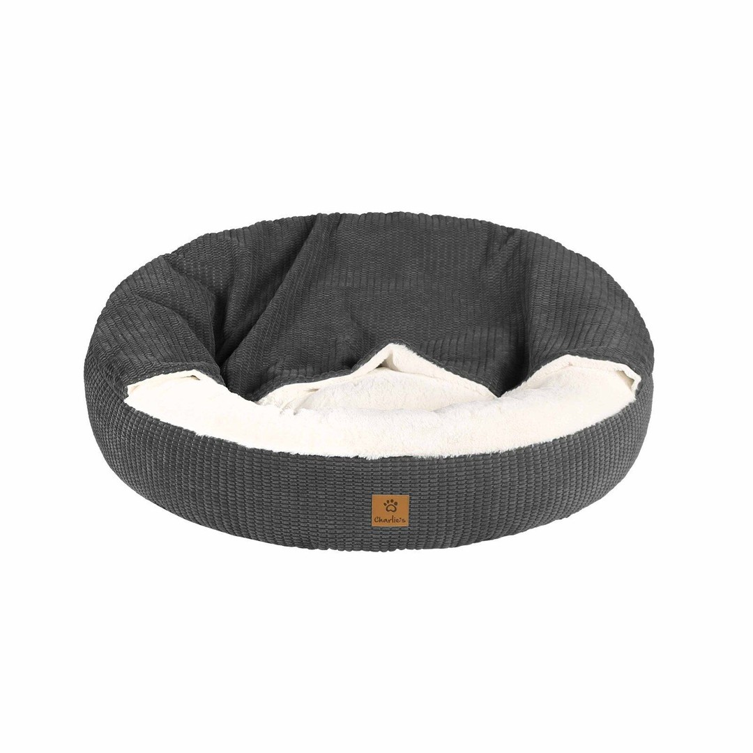 Charlie's Snookie Calming Hooded Dog Bed in Corncob Charcoal(Small, Medium, Large)