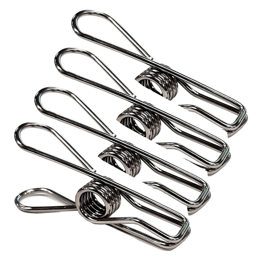 100pc Clevinger Clothing Line Clips Hang Laundry Pins Stainless Steel Pegs Clamp, , hi-res