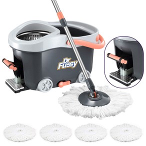 Spin Mop and Bucket Set Floor Cleaner Dust Magic Dry Twist Cleaning System 4 Microfibre Heads for Wood Tile Hardwood