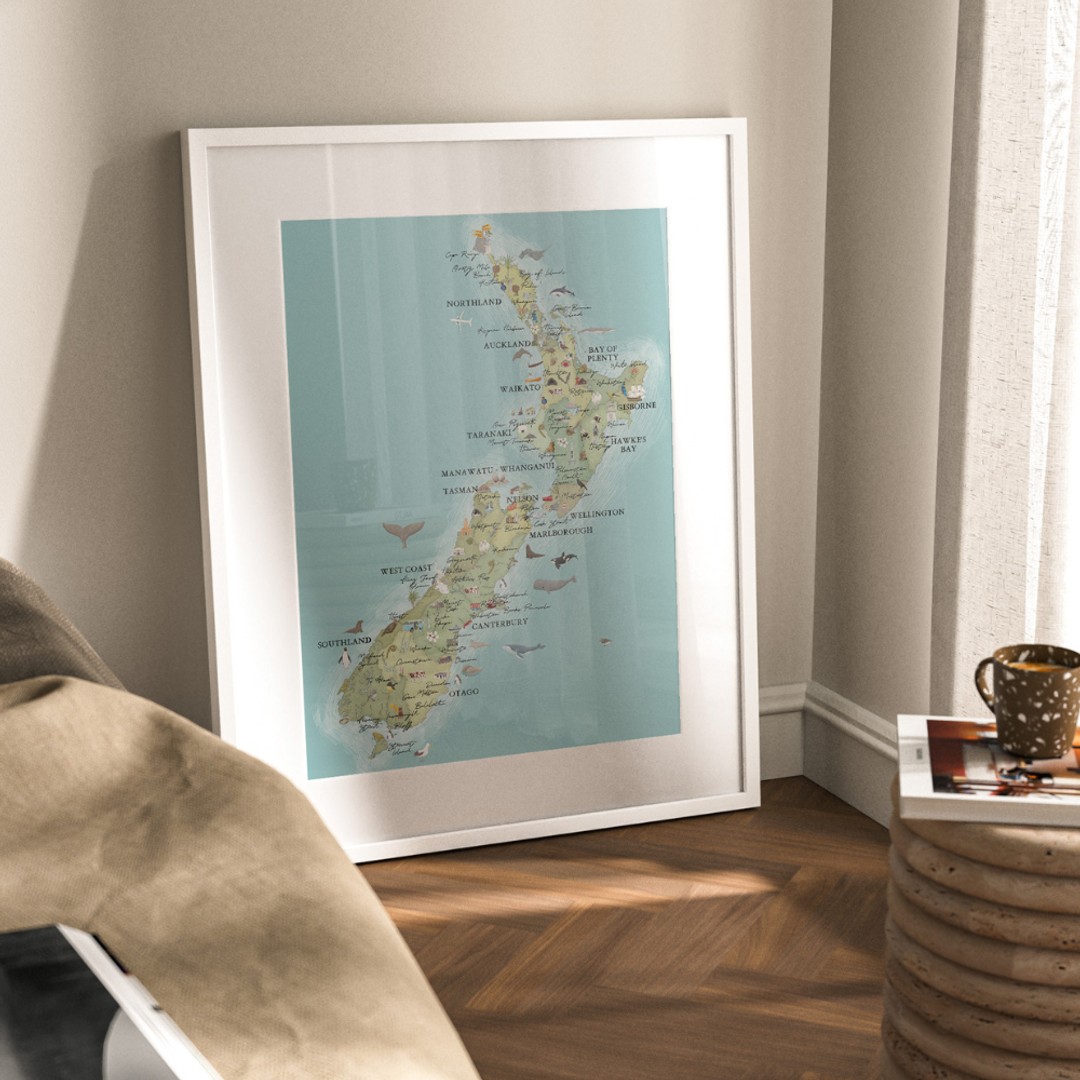Lapin + Wolf | New Zealand Map | Art Print | UNFRAMED