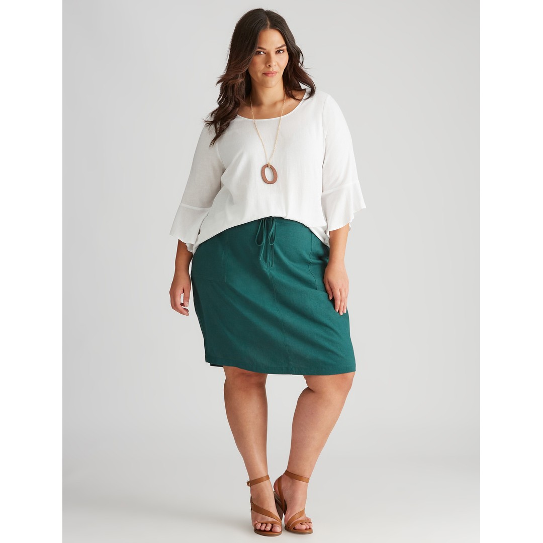 AUTOGRAPH - Plus Size - Womens Skirts - Midi - Summer - Blue - Linen - Straight - Deep  Teal - Relaxed Fit - Woven - Knee Length - Fashion - Clothes