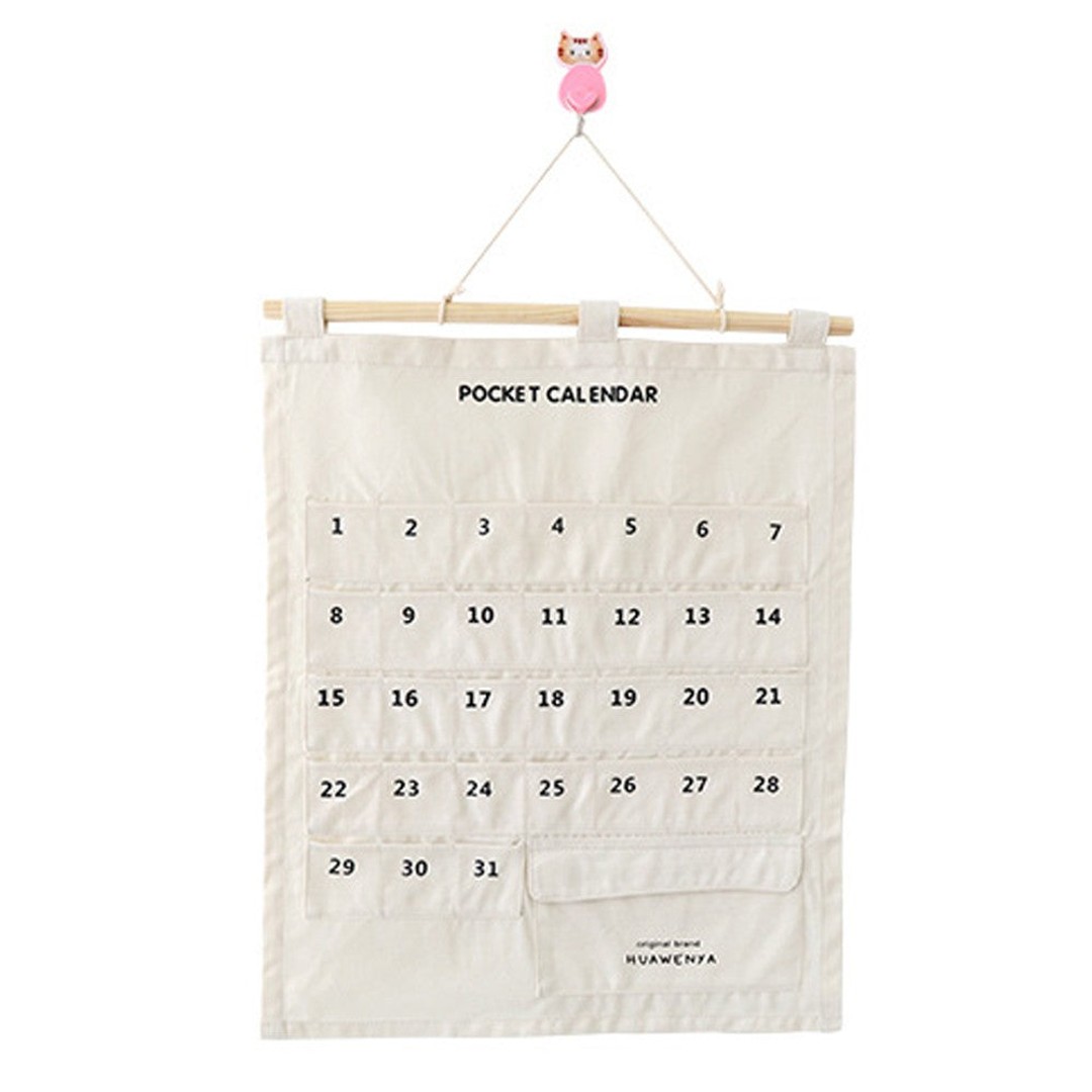 1 X Hanging Calendar Storage Bag with 32 Pockets Hanging Calendar Memo Bag White