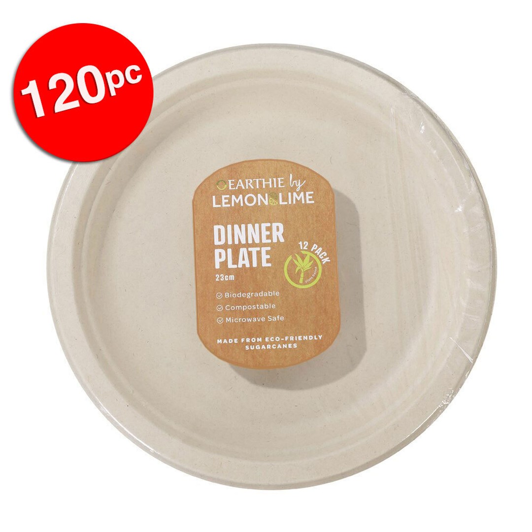120pc Lemon & Lime Eco-Friendly/Plant Base Disposable 23cm Dinner Plate Natural