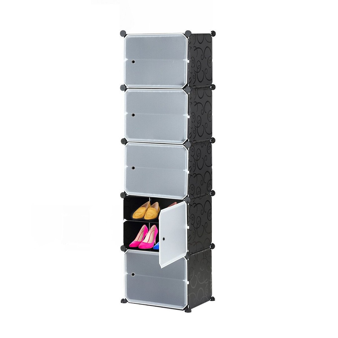 20 Pairs Stackable Shoe Storage Box Organiser Cube DIY Shoe Cabinet Rack Shelf 10 Tier Black, , hi-res