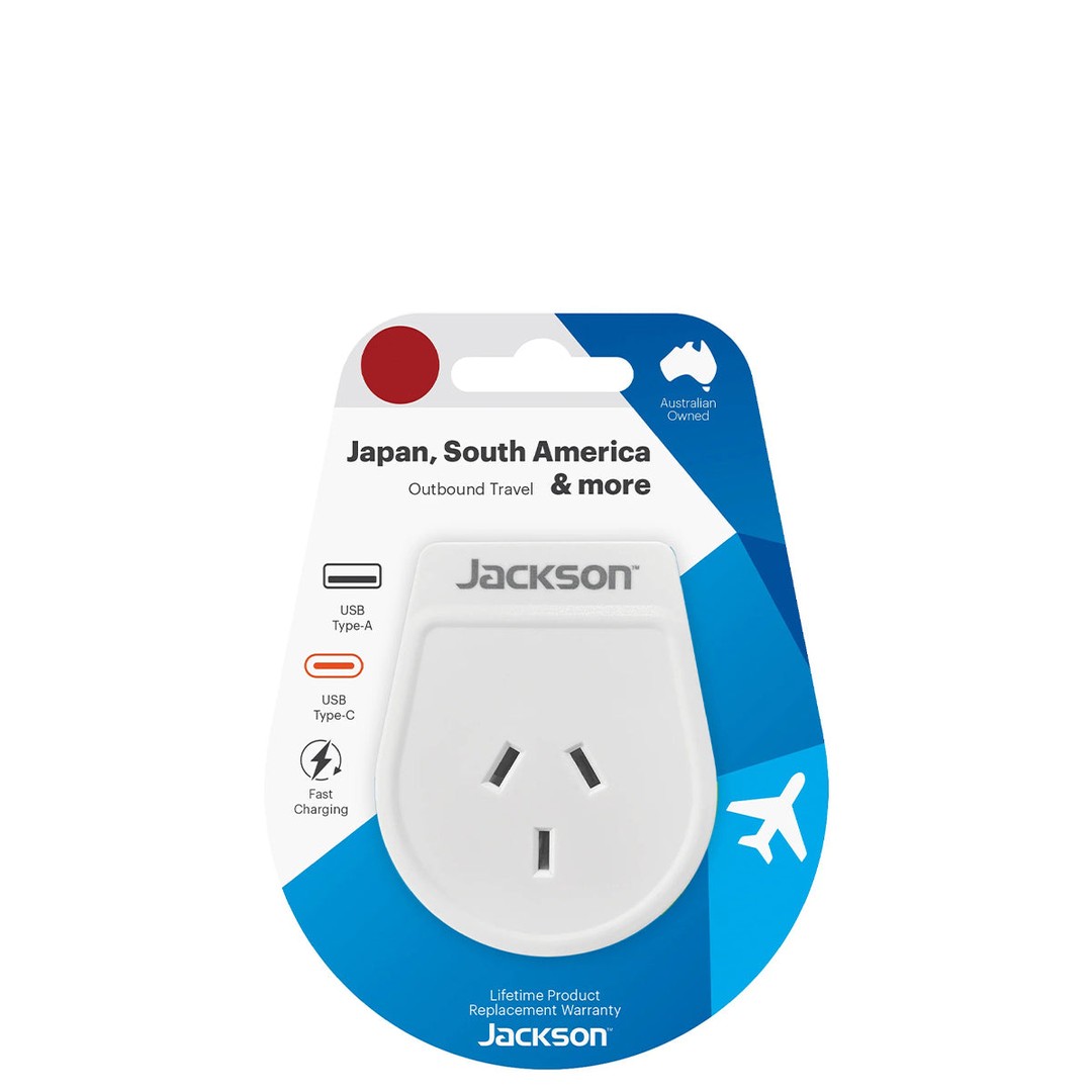 Jackson Slim NZ to Japan & South America Travel Adapter with USB-A & C White, , hi-res