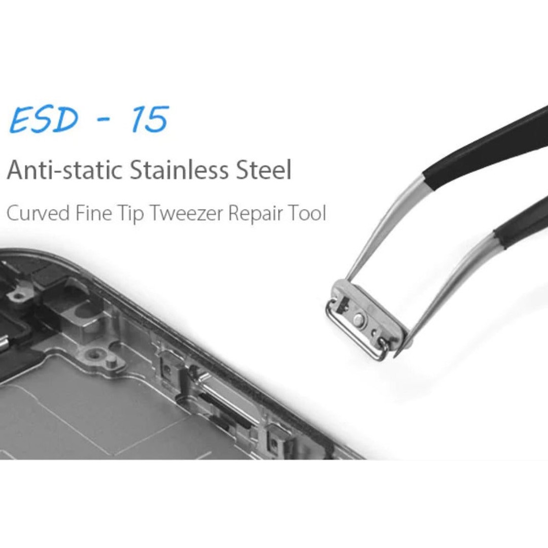ESD Anti-Static Stainless Steel Curved Tweezers | ESD 15, , hi-res