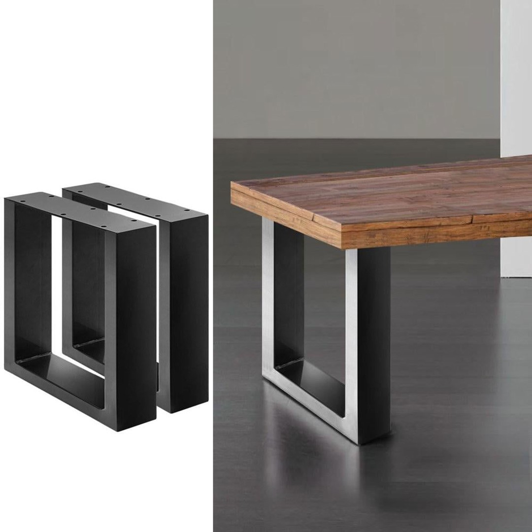 Set of 2 Steel Square Shape DIY Table Bench Legs 43cm-Black