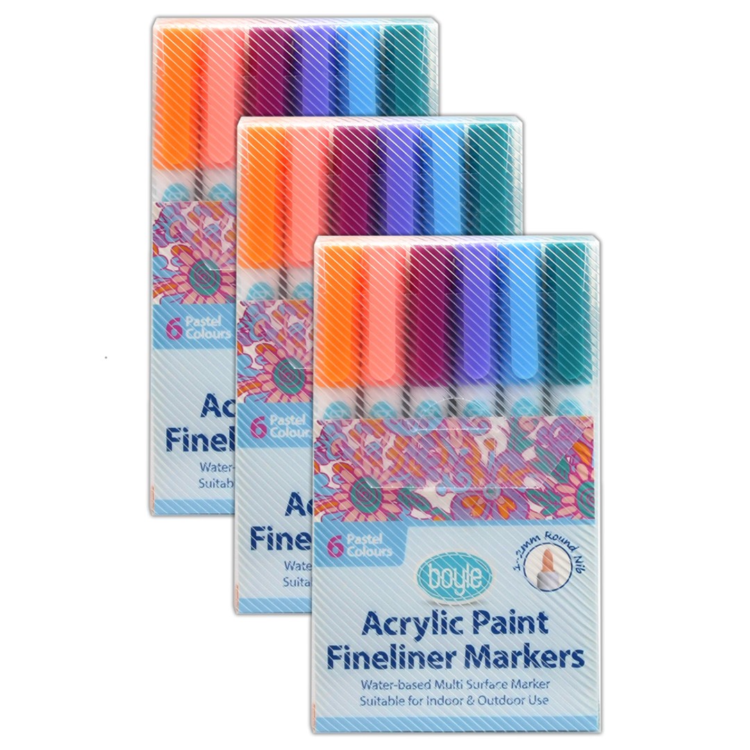 3x 6pc Boyle Acrylic Paint Fineliner Markers Stone/Ceramic/Glass Art Pens Pastel
