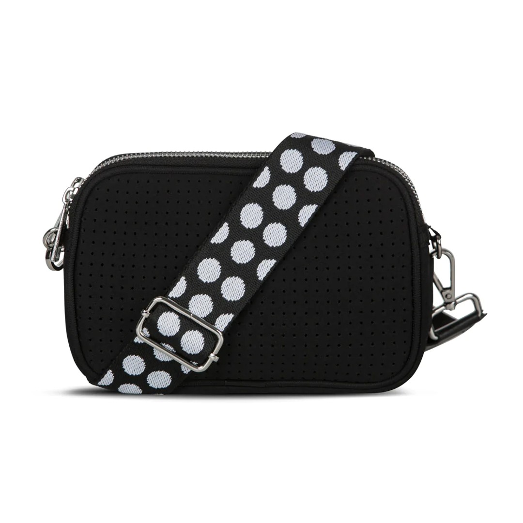 Punch Neoprene Premium Handbag Double Zip Purse w/Shoulder Strap Black/White