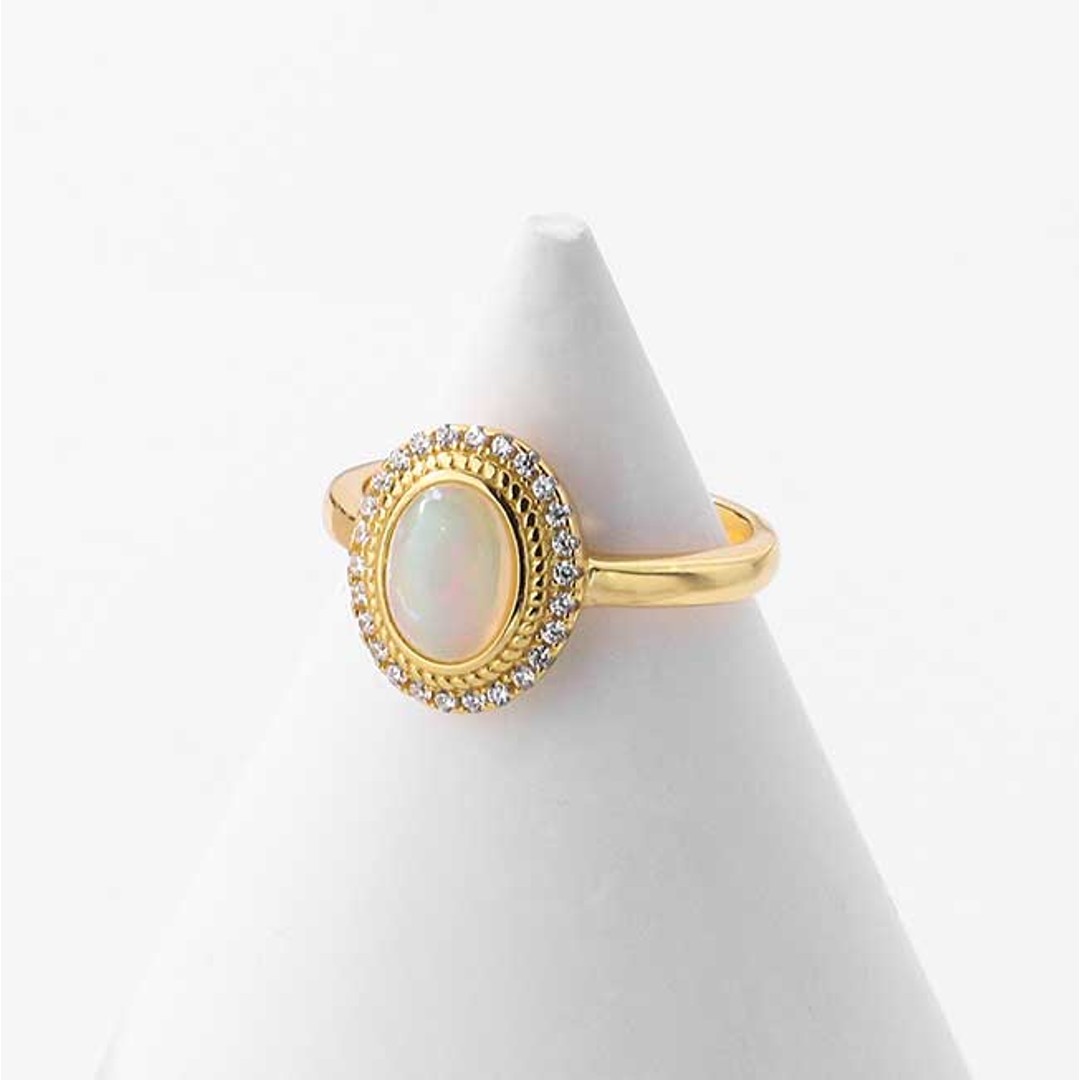 18K Gold Opal CZ Diamond Necklace "Adrienne"