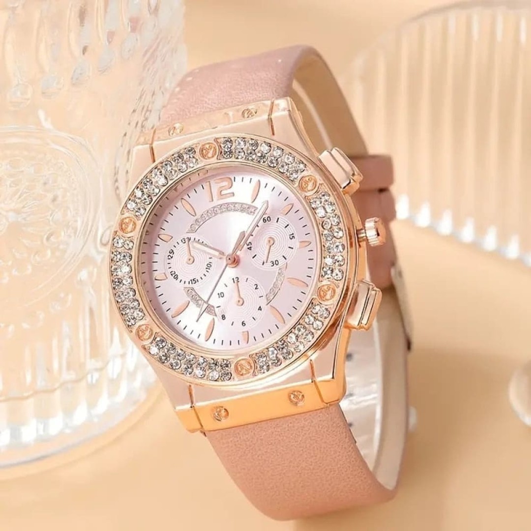 Watches Set Rhinestone Women Fashion Elegant Wristwatch Quartz Watch For Girl, White, hi-res