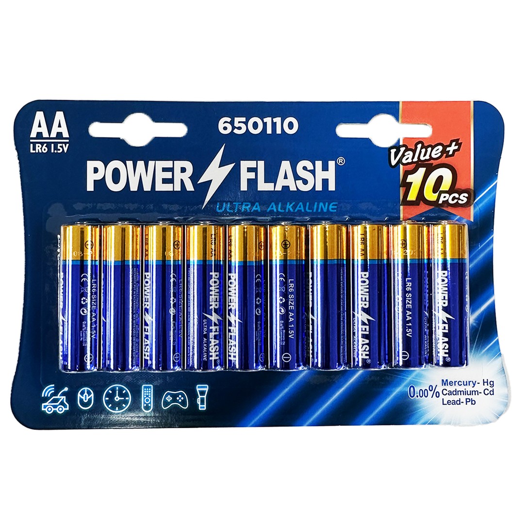 Power Flash AA Ultra Alkaline Batteries - 10 Pack