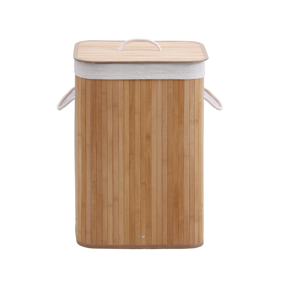 Sherwood Home Rectangular Collapsible Bamboo Laundry Hamper With Polycotton Natural Brown