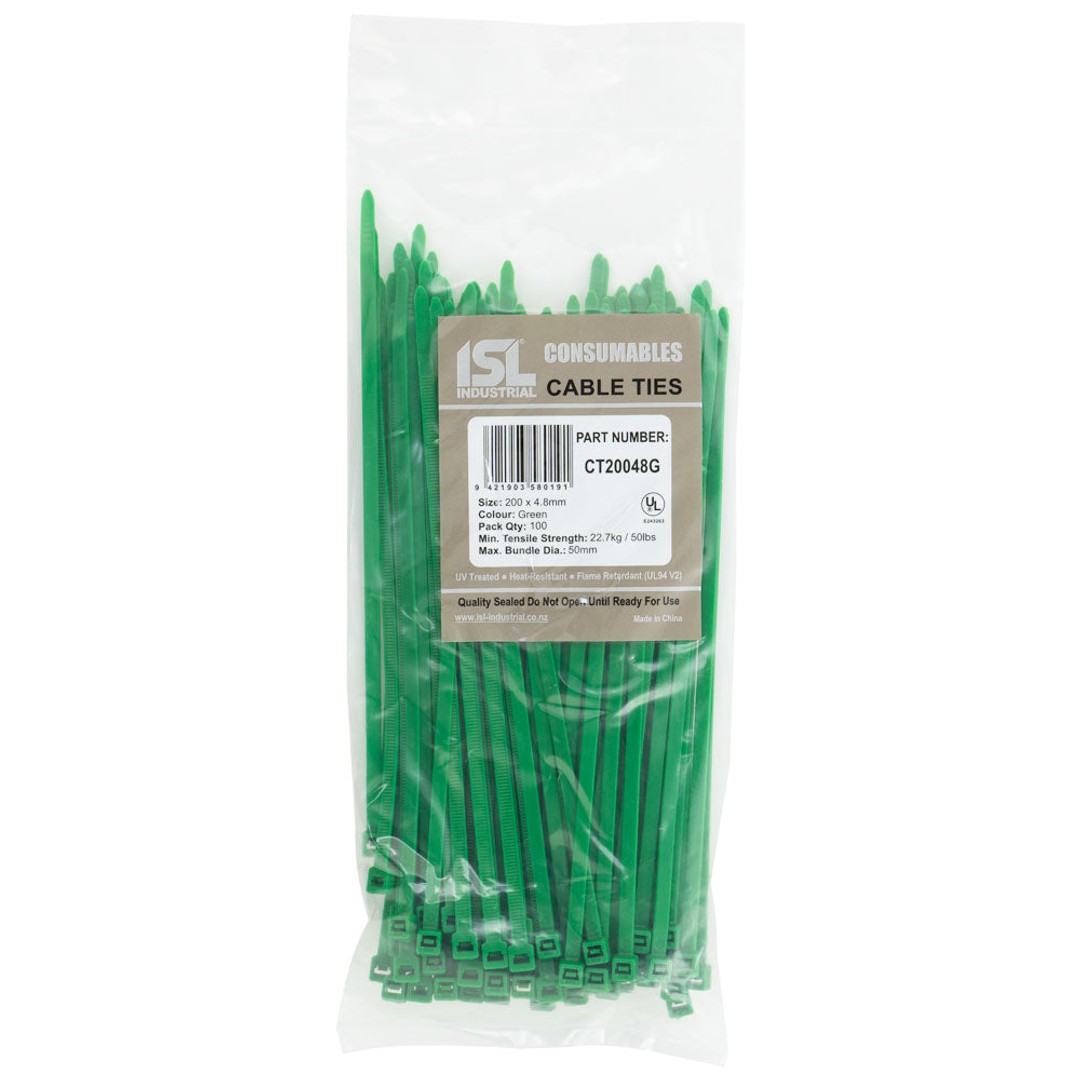 Isl 100 x 2.5mm Nylon Cable Tie - Green - 100Pk
