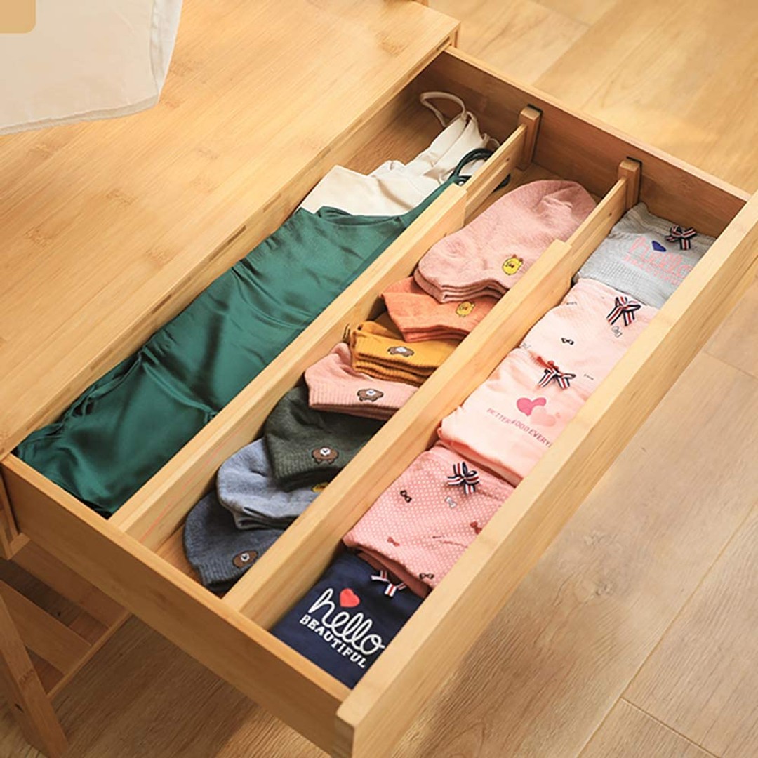 4pcs Bamboo Expandable Adjustable Drawer Dividers Organizers