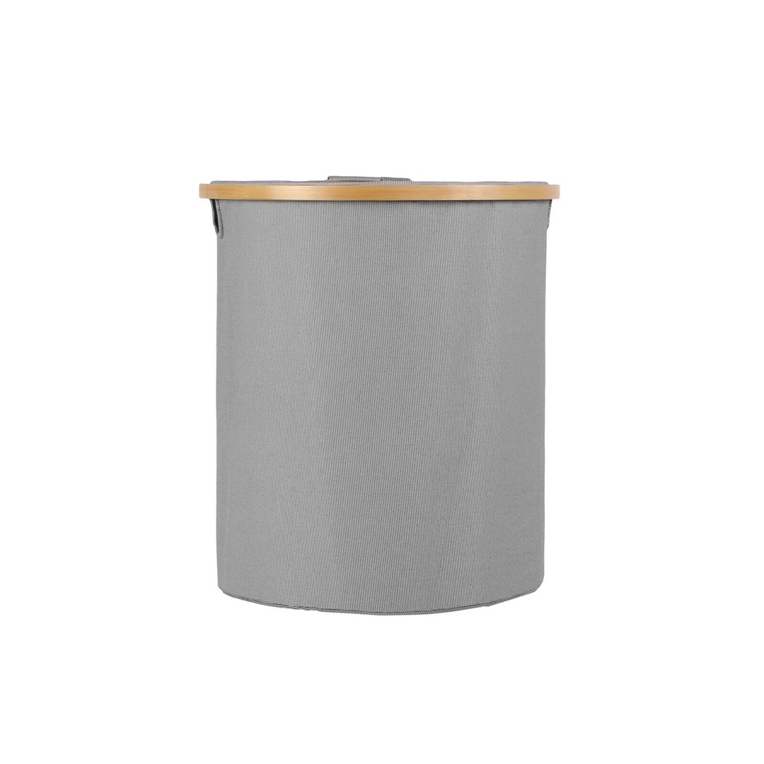 Sherwood Home Short Round Linen and Bamboo Laundry Hamper with Cover Dark Grey 38x38x43cm