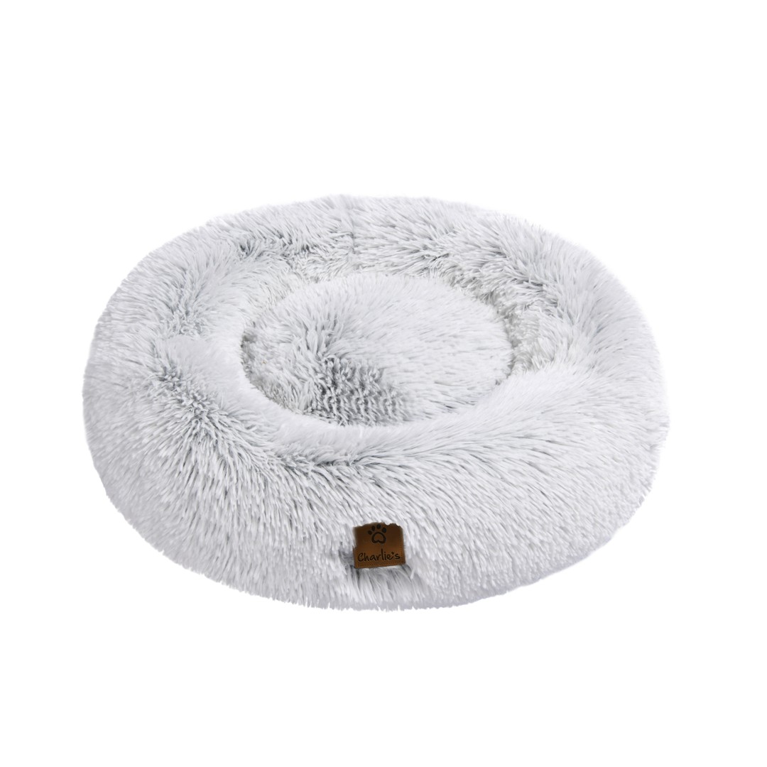 Charlie's Shaggy Faux Fur Round Calming Dog Bed Arctic White (Small, Medium, Large)