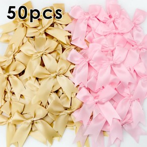 50PCS 85*85mm Pink Satin Ribbon Bows Decoration Bows For Craft Small Bowknot Gift Flower Wedding