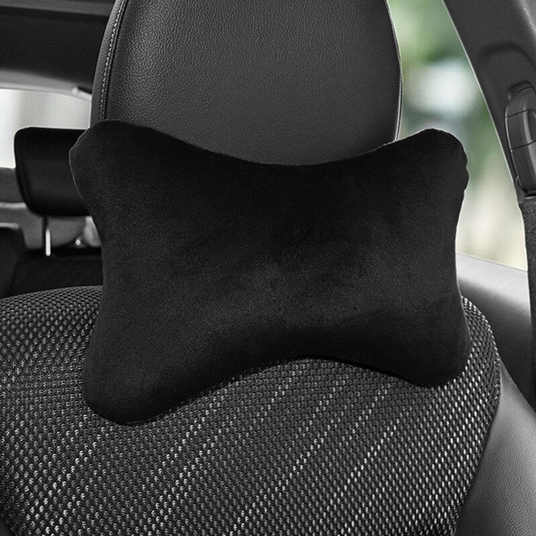 Adjustable Black Soft Velvet Car Seat Headrest Neck Support Pillow, Pack of 1, hi-res