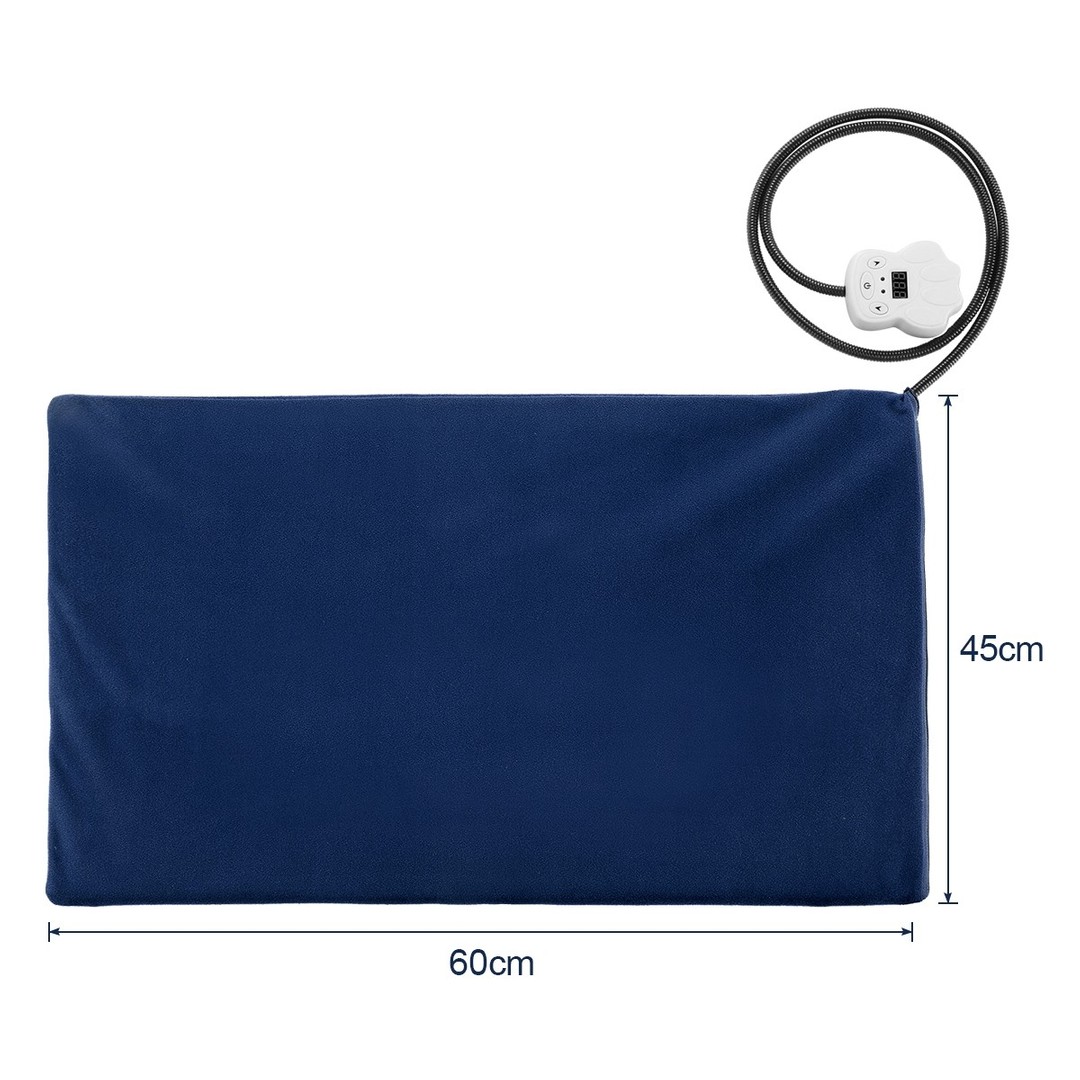 Petscene Pet Heating Pad 65x40cm Dog Cat Waterproof Electric Heated Mat Blanket Bed w/Cover - Blue