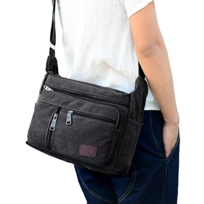 Mens Canvas Messenger Bag Multi-pocket Shoulder Bag Crossbody Satchel Bag Briefcase Black