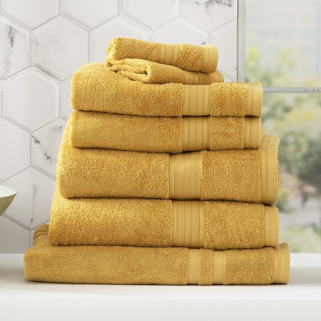 7pc Renee Taylor Stella Bath Towel/Mat Set Soft Bamboo Cotton 650 GSM Mustard