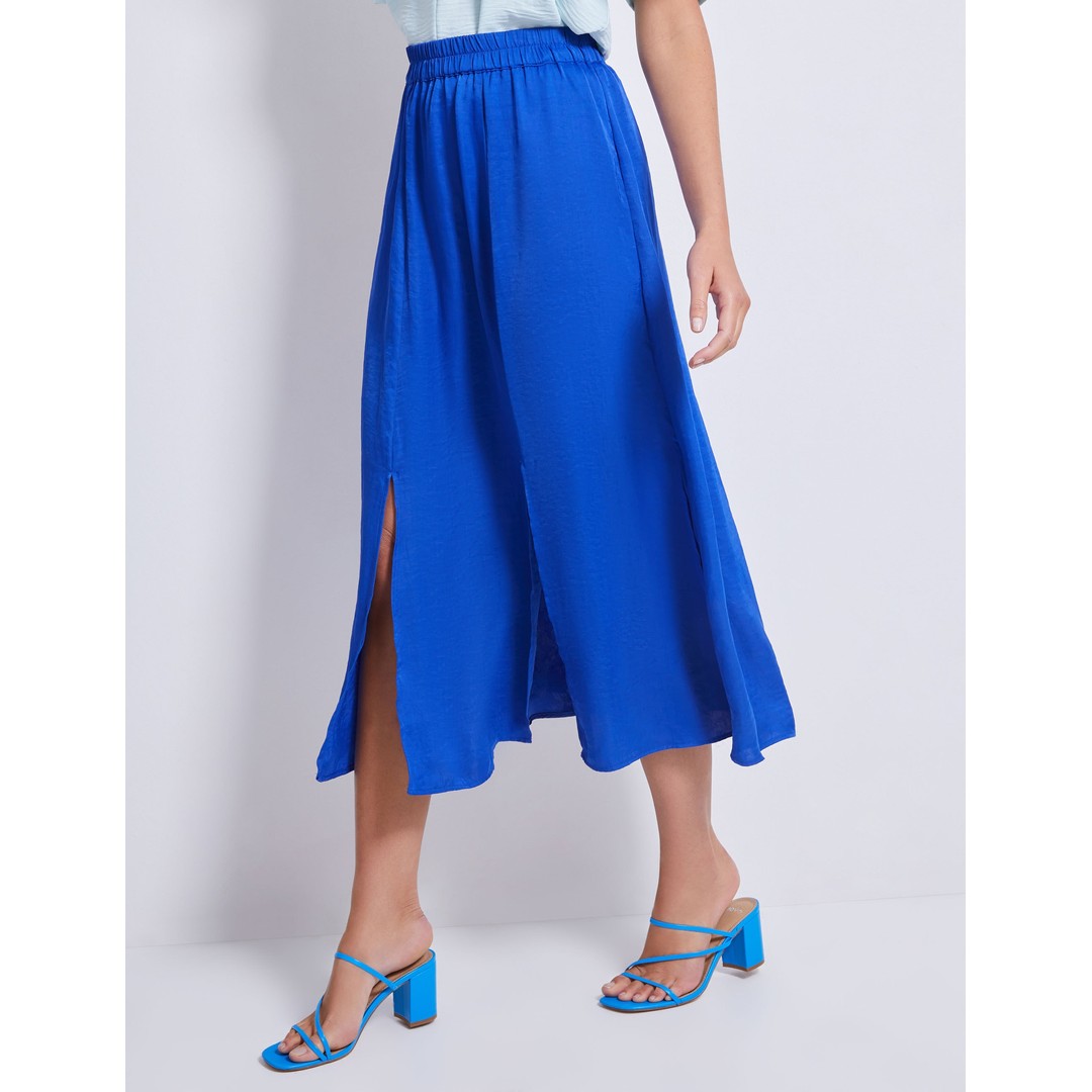 KATIES - Womens Skirts - Midi - Summer - Blue - A Line - Smart Casual Fashion - Oversized -  - Split Front - Knee Length - Quality Work Clothes, Blue, hi-res