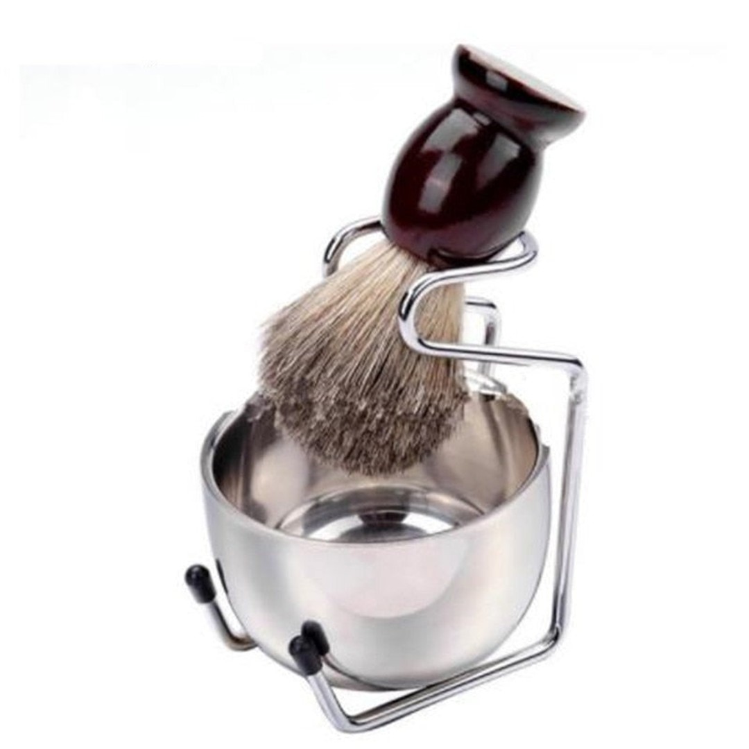 Professional Men Beard Brush Set Stainless Steel Bowl Stand Shaving Brush Mustache Shaving Facial Cleansing Tool