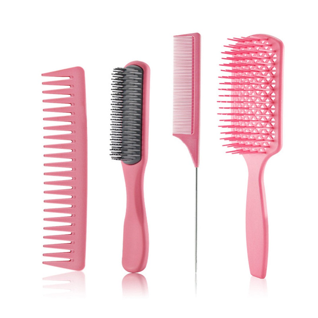 4 Pieces Hair Brushes Hair Comb Set Detangling Hair Brush and Hair Comb Set Soft Hairbrush for Men and Women Pink
