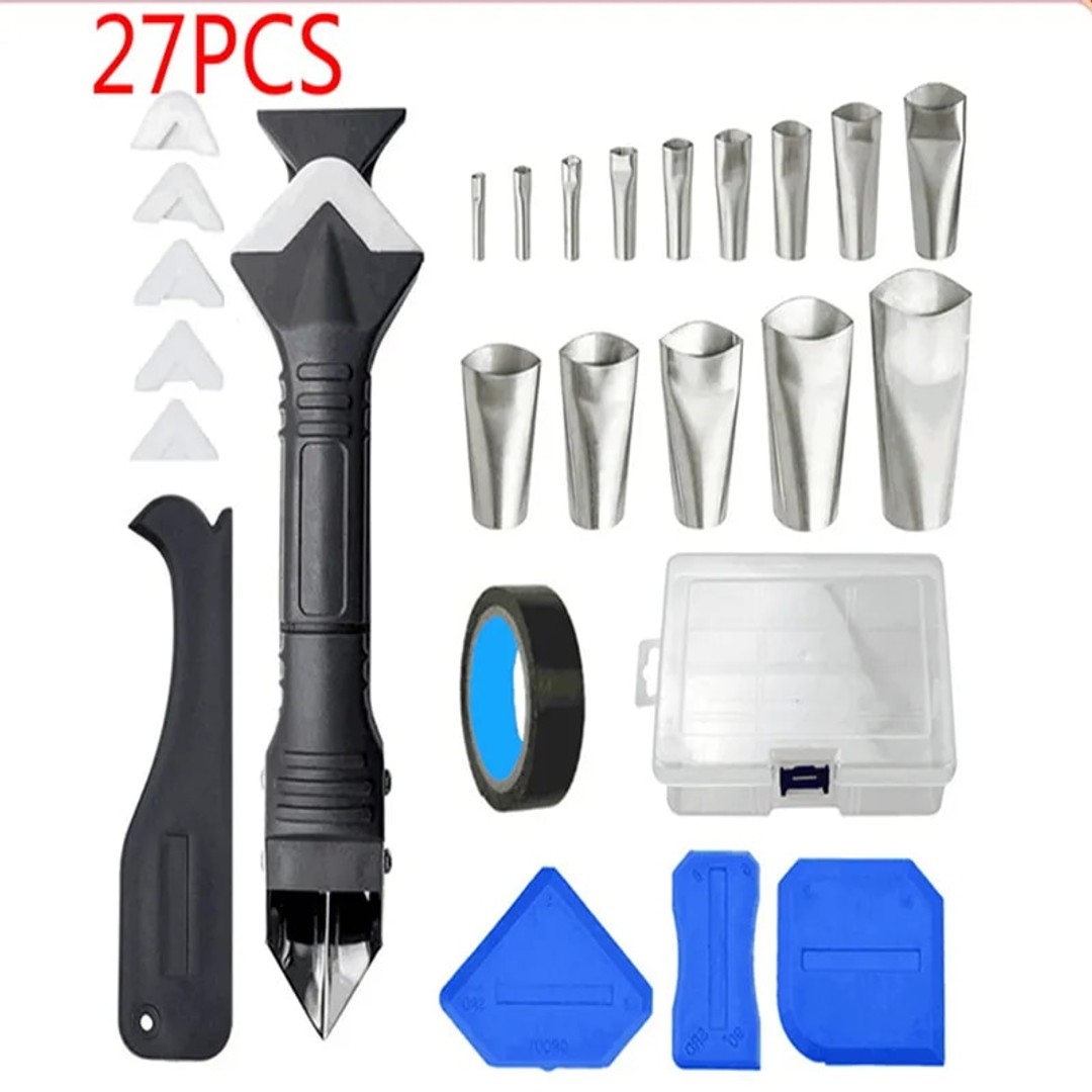 27Pcs Silicone Reusable Caulking Tools Caulk Nozzle Applicator Kit Sealant Finishing Tool Grout Scraper Kitchen 
