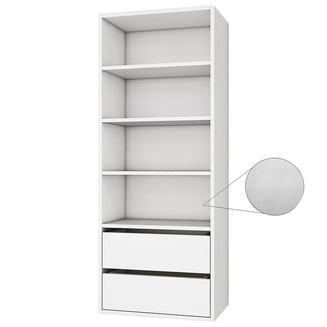 Wardrobe Wall Hung Tower with Shelves & Drawers White Woodgrain - 600mm x 1532mm