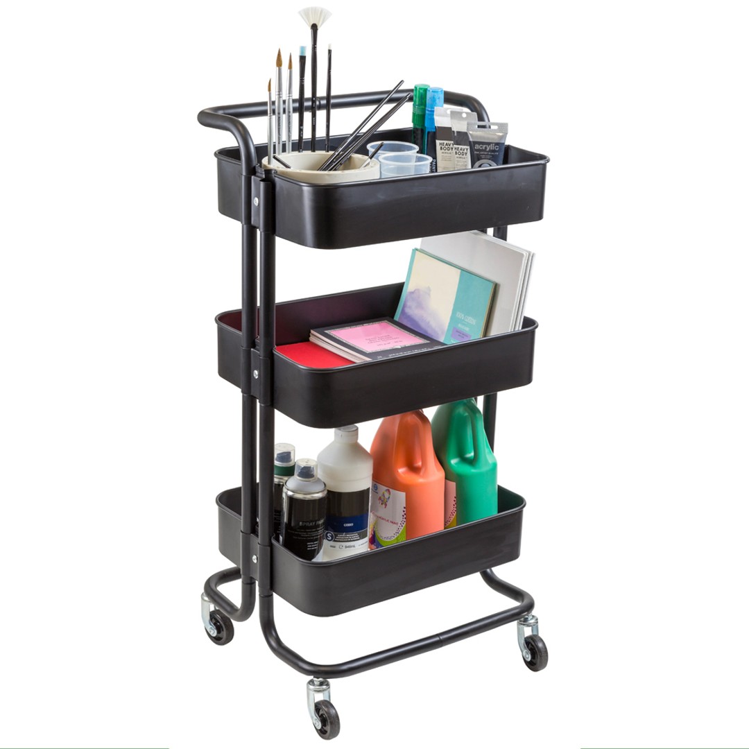 Jasart Art & Craft Mobile Studio Trolley Cart Shelf Organiser w/ Wheels Black, , hi-res