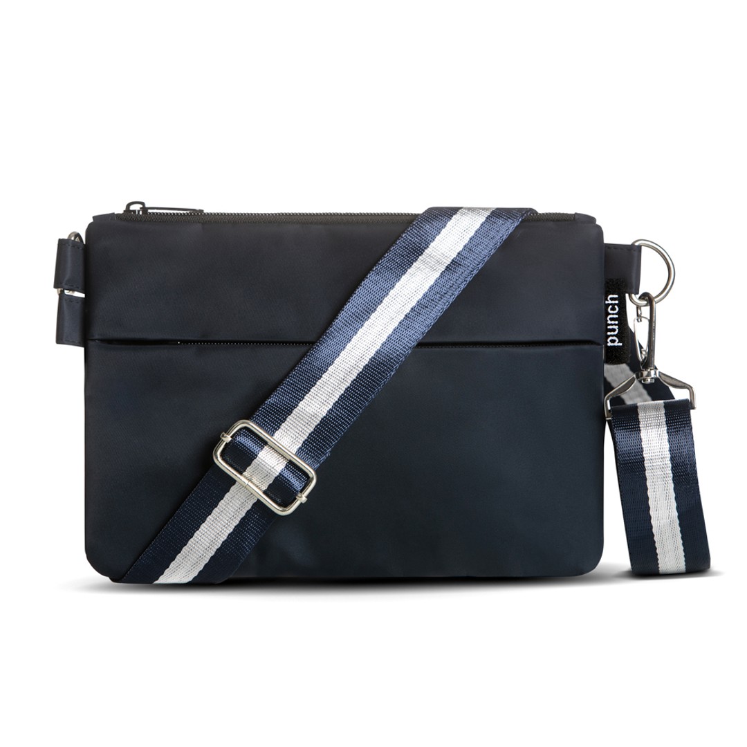 Punch Nylon Zip Women's/Ladies Casual Crossbody Navy Carry Handbag w/Strap 24cm