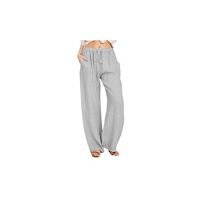 Women's Cotton Linen Drawstring Pants with Pockets-Gray