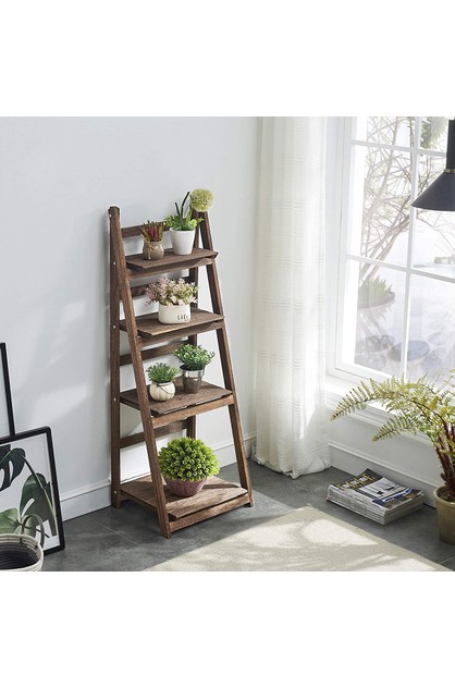 4 Tier Foldable Plant Ladder Shelf, Small Ladder Bookcase