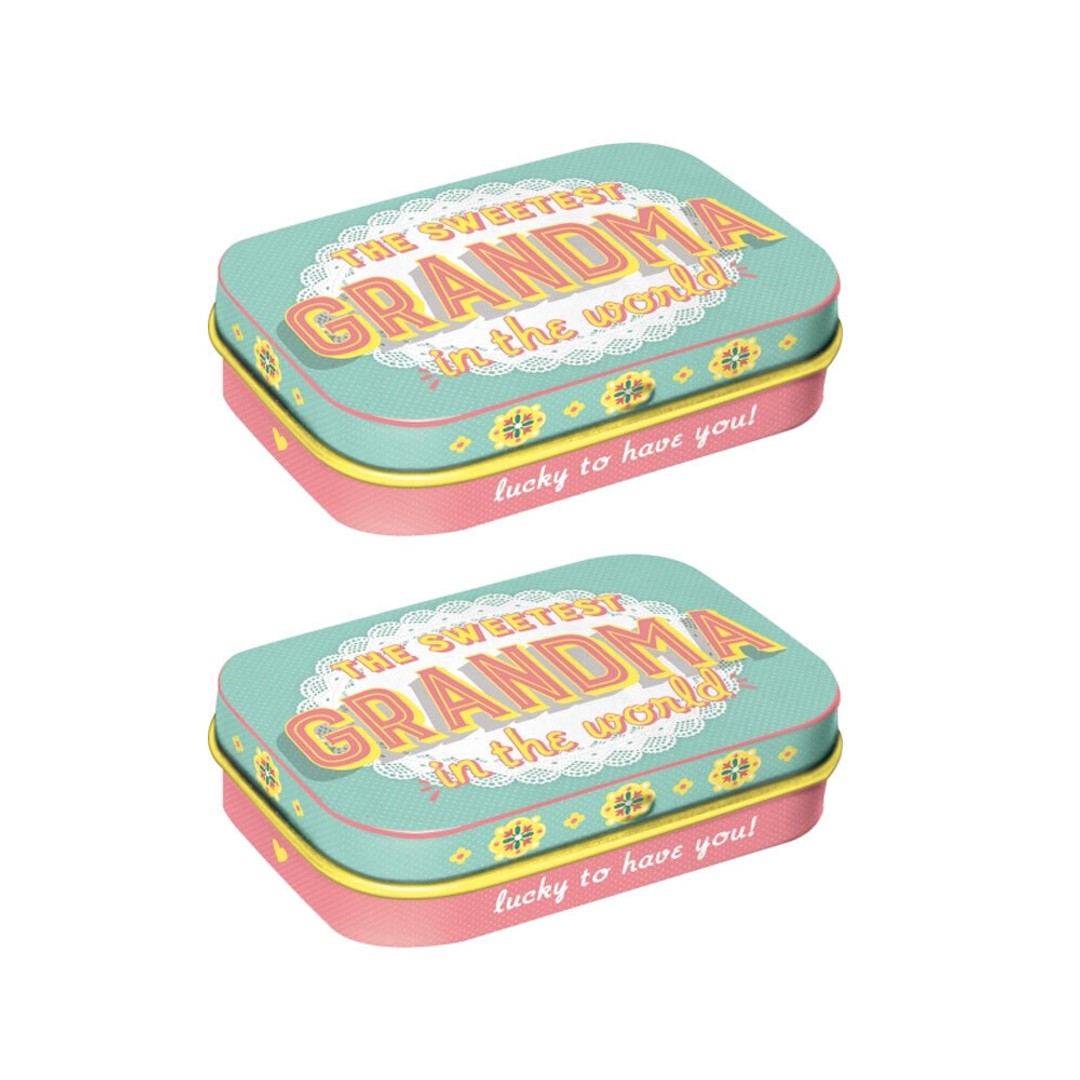 2x Nostalgic-Art 4x6cm Metal Mint Box The Sweetest Grandma Fresh Breath Candy