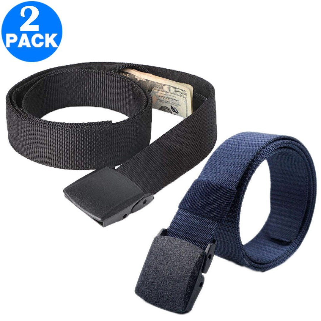 2 Pack Unisex Travel Security Hidden Pocket Belts Black and Navy