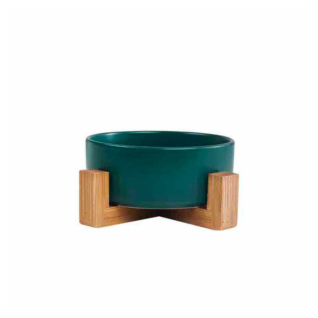Ceramic Dog Bowl with Wooden Stand