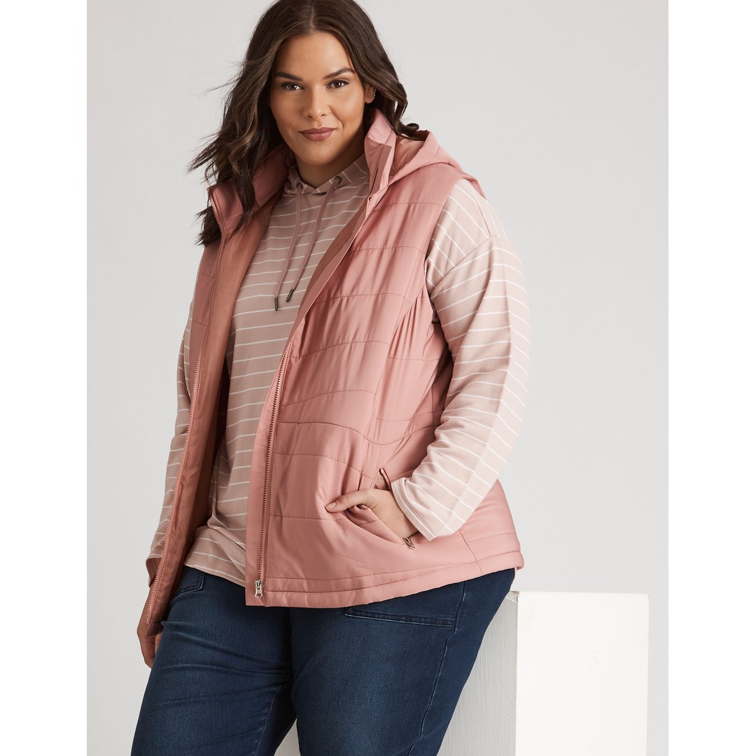 Womens Autograph Autogaph Woven Detachable Hood Puffer Vest - Plus Size, Pink, hi-res