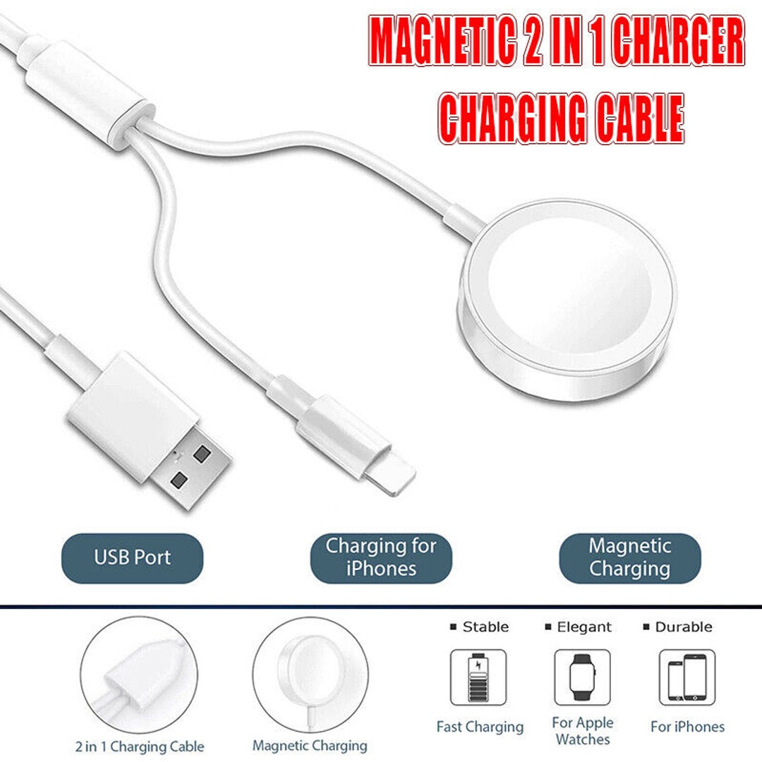 2 in 1 Apple Charger iPhone Watch iWatch 8 7 6 5 4 3 Magnetic Charging Cable