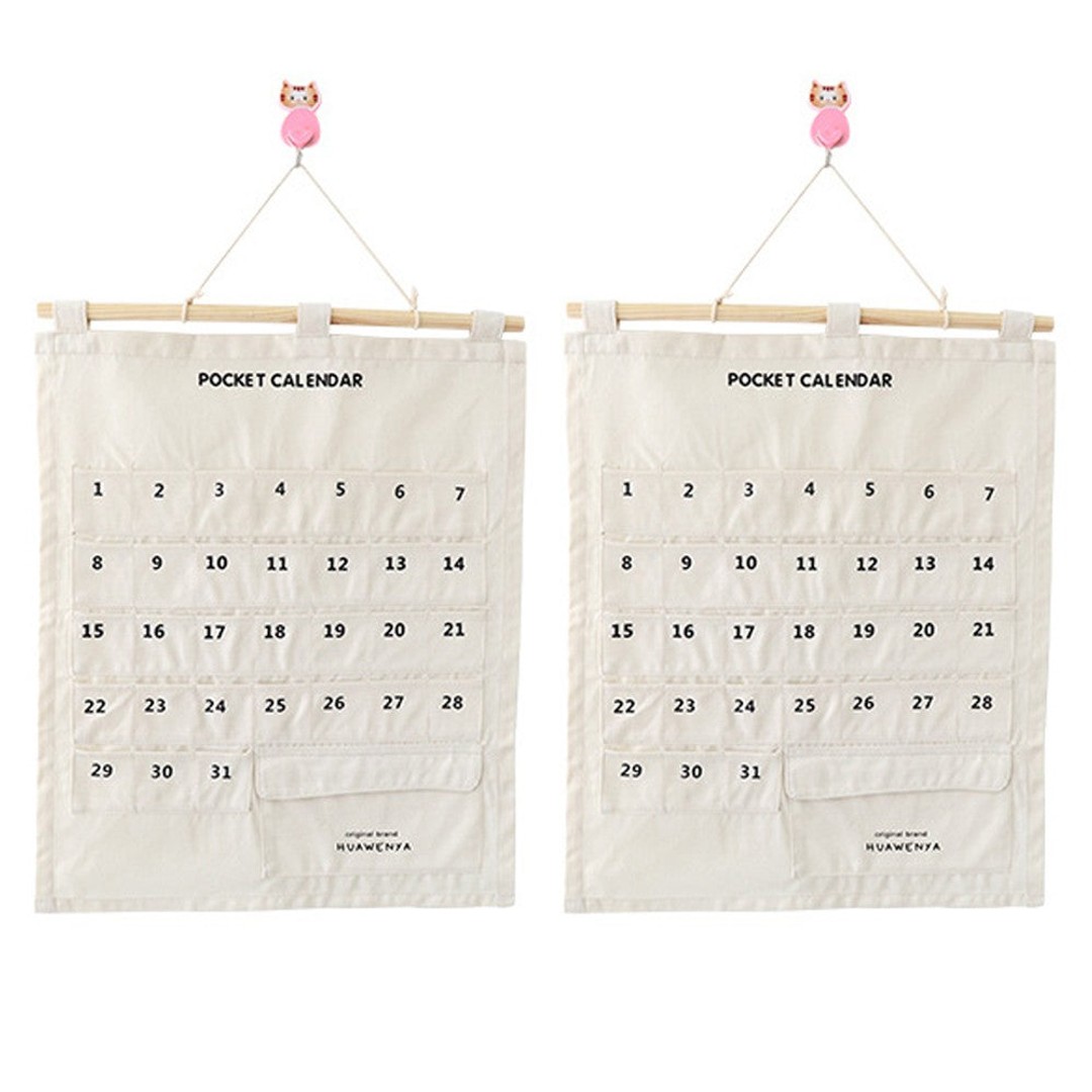 2 X Hanging Calendar Storage Bag with 32 Pockets Hanging Calendar Memo Bag White