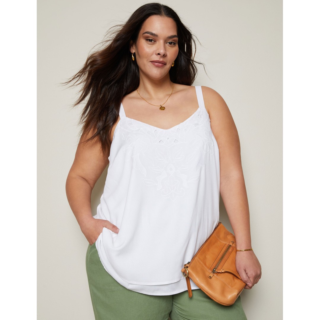 Womens Autograph Strappy Embroidered Cami Woven Top - Plus Size