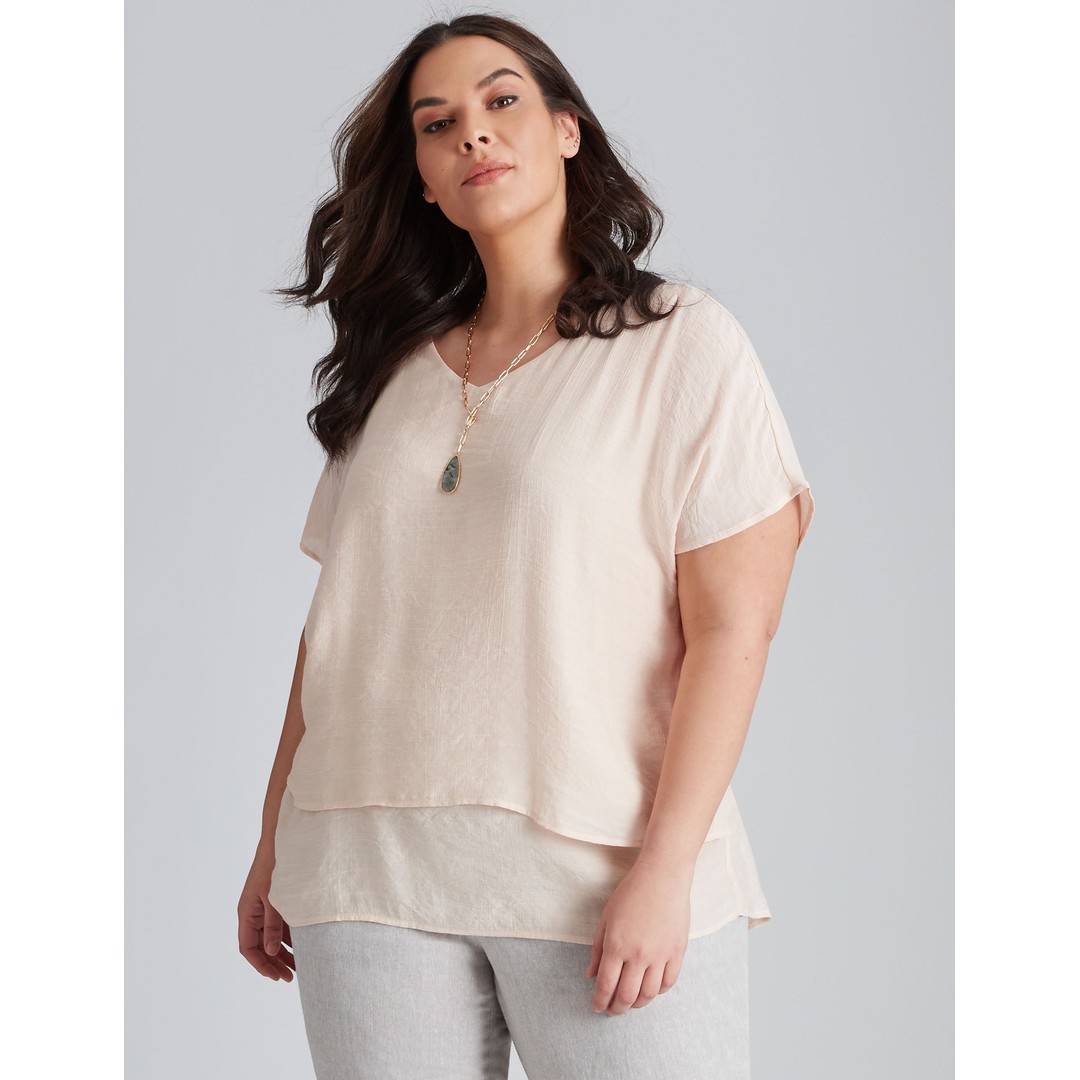 Womens Autograph Extended Sleeve Double Layer V Neck Top - Plus Size