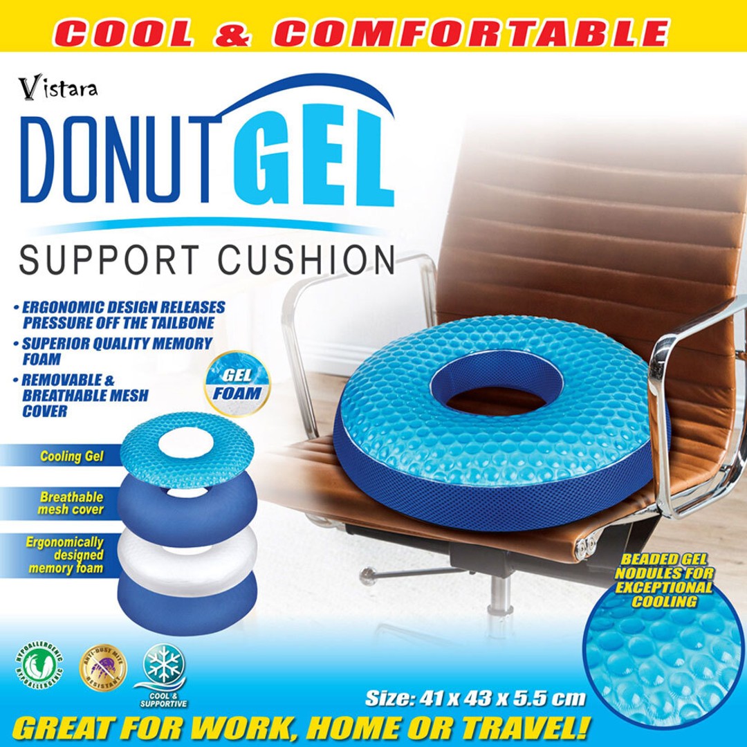 Vistara Donut Seating Support Gel Cushion 43cm Foam/Removable Mesh Cover Blue