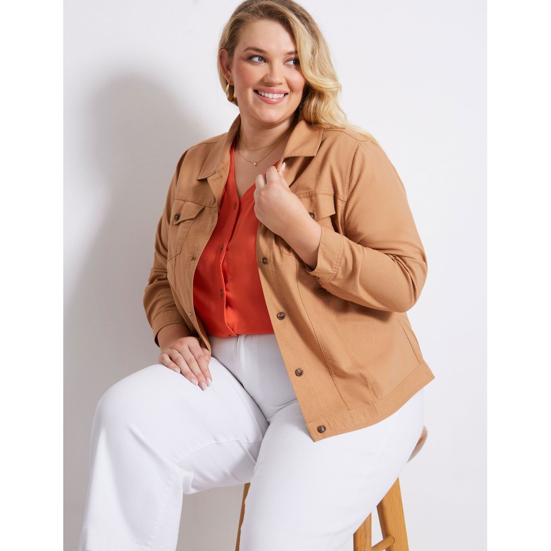 Womens Autograph Woven Linen Blend Denim Style Jacket - Plus Size