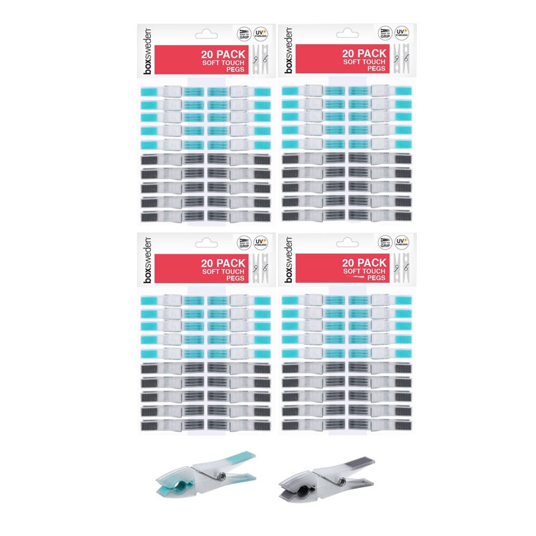 80PK Box Sweden Clothes Pegs Soft Touch Clothing Hanging Clips Laundry Pin Clamp