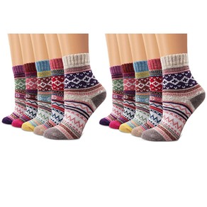 10Pairs Women Printed Socks Vintage Cozy Crew Socks Winter Warm Socks